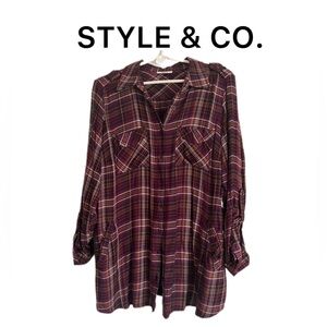 STYLE & Co. Plaid Blouse with Pockets 1X